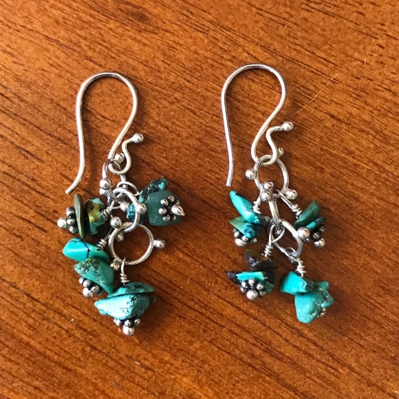 Handmade Sterling Silver Turquoise Dangly Earrings - Picture 2 of 8